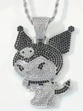 Paved Zircon Kuromi Bling, Iced, Drip Pendant Necklace Kawaii Character